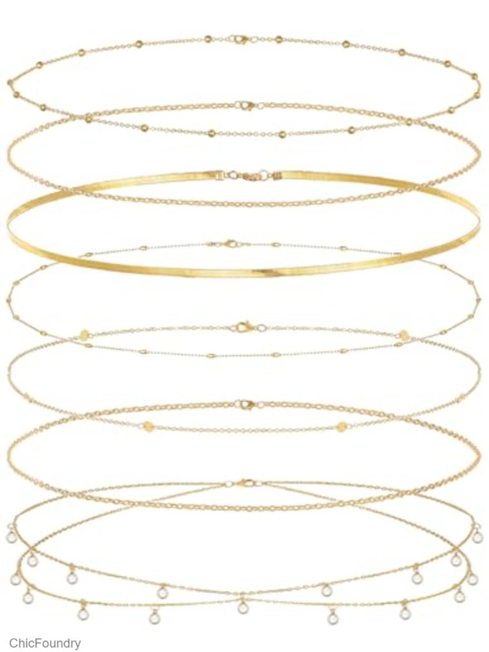 8 Pcs Women's Adjustable Belly Body Chain Set Gold Plated 18K Waist Chain